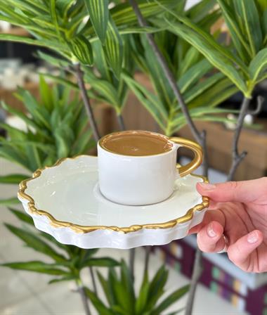 6lı Arges Özel Seri Sunum Tabaklı Kahve Fincanı Beyaz