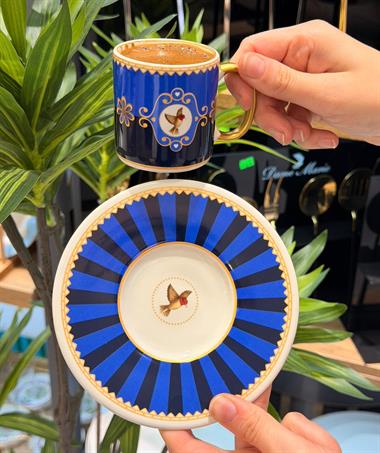 6lı Bird Blue Kahve Fincanı