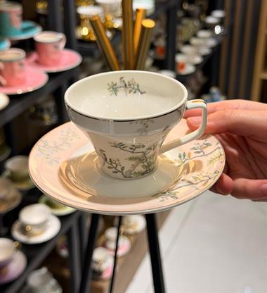 6lı Bird Garden Yavruağzı Porselen Türk Kahve Fincanı 90cc