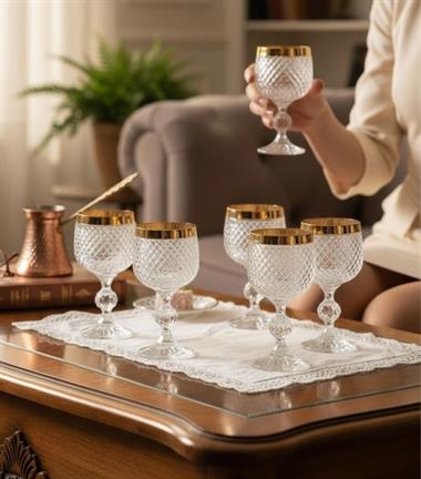 6lı Bohemia Kristal El Yapımı Kesme Kahve Yanı Kadeh