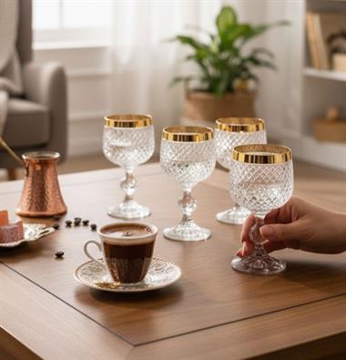 6lı Bohemia Kristal El Yapımı Kesme Kahve Yanı Kadeh