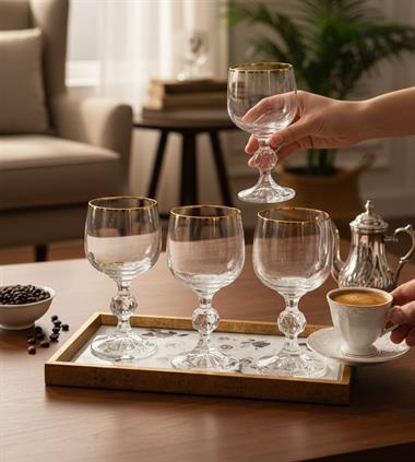6lı Bohemia Kristal Sterna Gold Kahve Yanı Kadehi