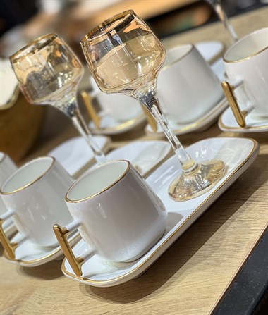 6lı Elica Özel Seri Sunum Tabaklı Kahve Fincanı Beyaz