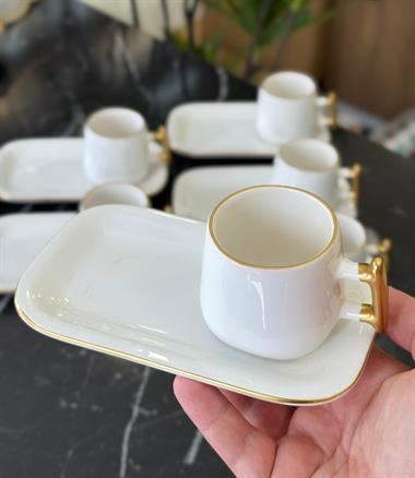 6lı Elica Özel Seri Sunum Tabaklı Kahve Fincanı Beyaz