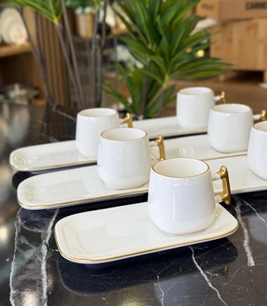 6lı Elica Özel Seri Sunum Tabaklı Kahve Fincanı Beyaz