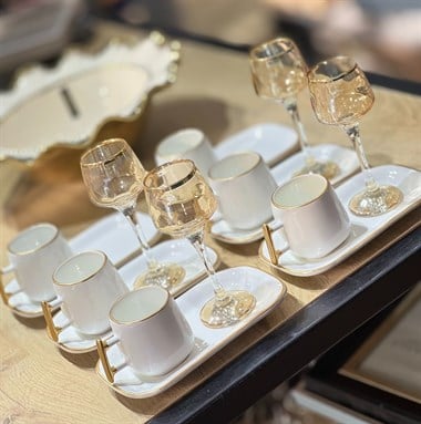 6lı Elica Özel Seri Sunum Tabaklı Kahve Fincanı Beyaz