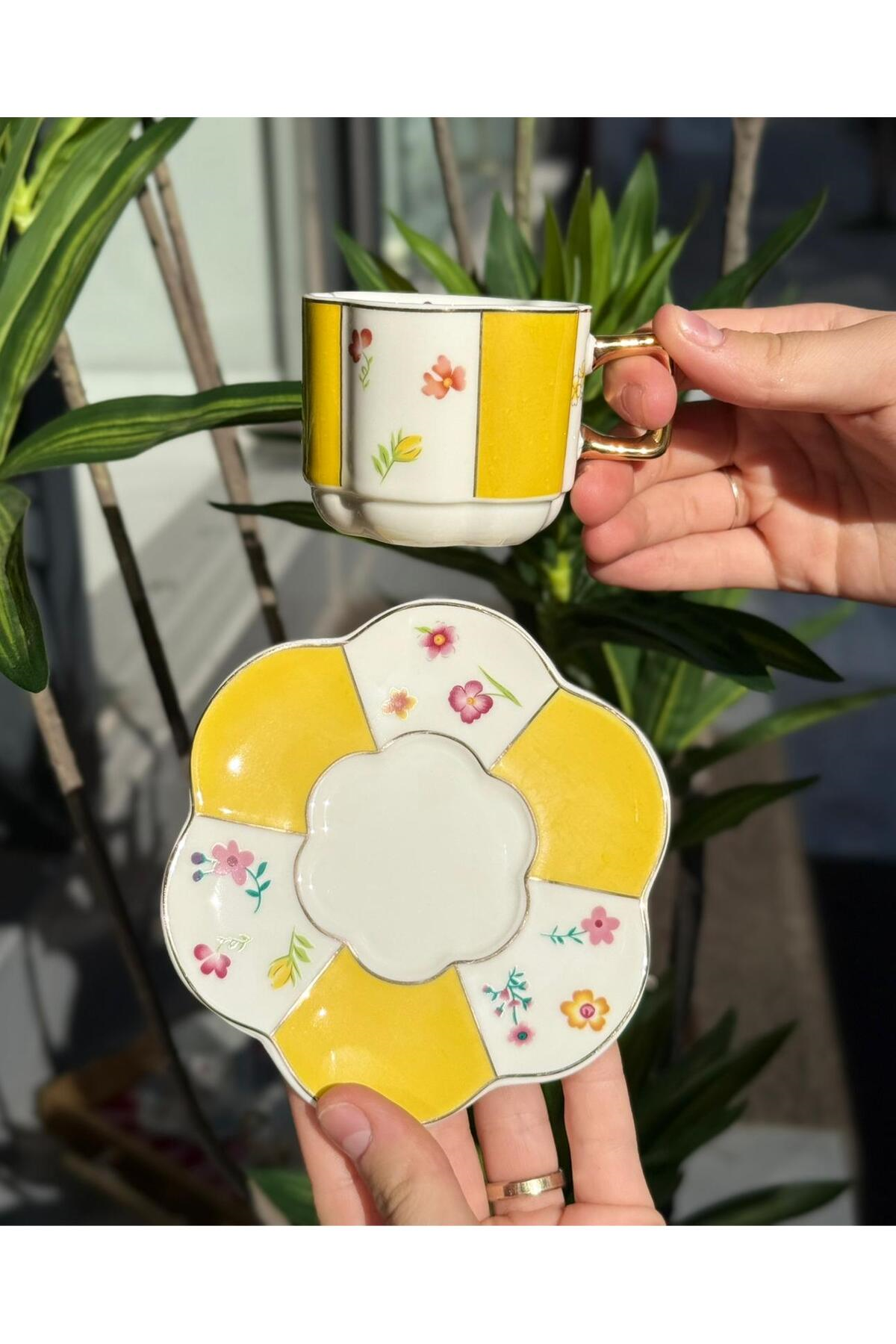 6lı Lissome Yellow Flower Porselen Kahve Fincanı Seti 90cc