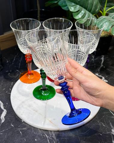 6lı Senfoni Lizbon Desen Ayaklı Kahve Yanı Meşrubat Bardak 250cc Renkli