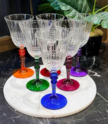 6lı Senfoni Lizbon Desen Ayaklı Kahve Yanı Meşrubat Bardak 250cc Renkli