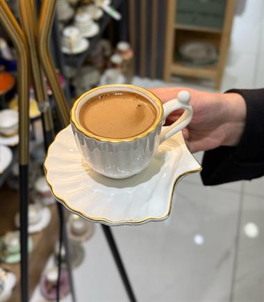 6lı Lüks İstiridye İncili Gold Kahve Fincanı