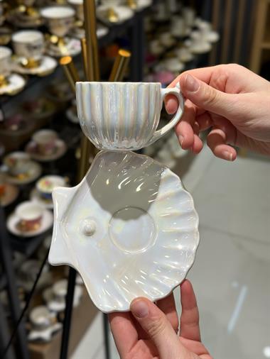 6lı Lüks İstiridye İncili Sedefli Kahve Fincanı