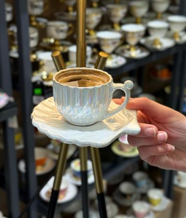 6lı Lüks İstiridye İncili Sedefli Kahve Fincanı