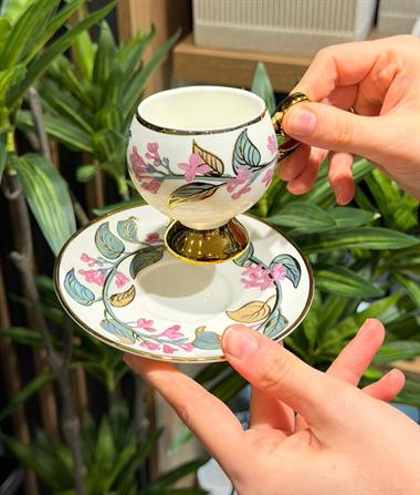 6lı Orville  Porselen Kahve Fincanı Pink