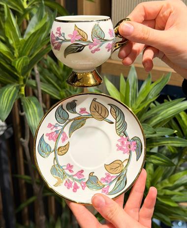 6lı Orville  Porselen Kahve Fincanı Pink