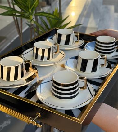 6lı Porselen Black Royal Kahve Fincanı