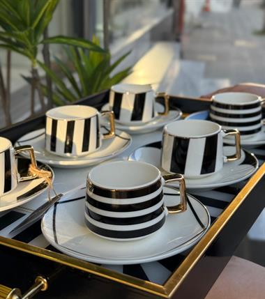 6lı Porselen Black Royal Kahve Fincanı