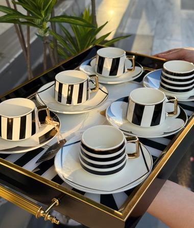 6lı Porselen Black Royal Kahve Fincanı