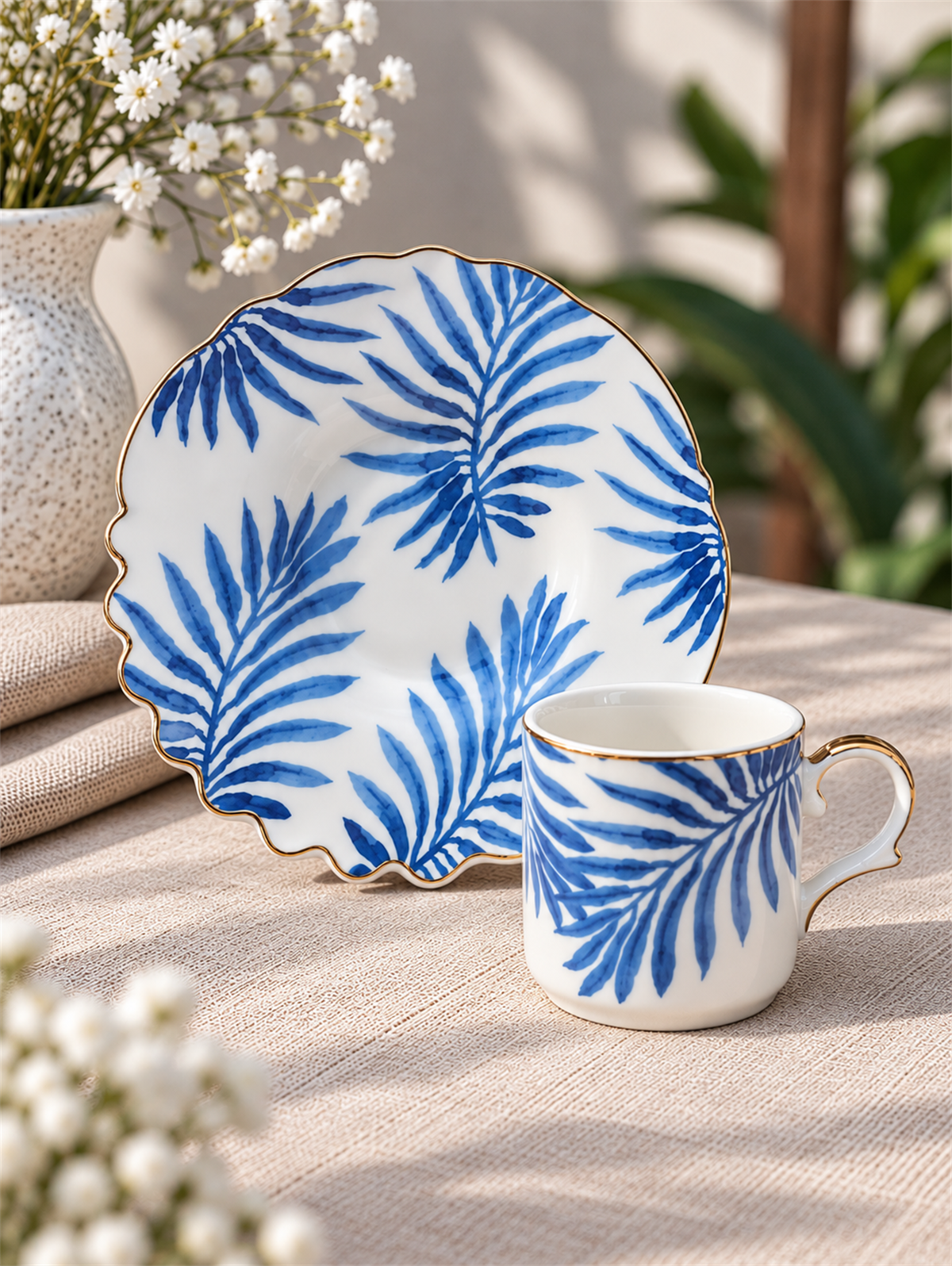 6lı Porselen Blue Palm Kahve Fincanı 
