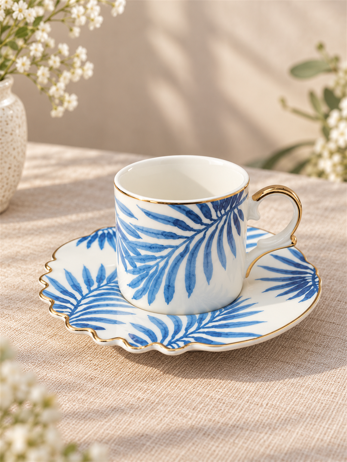 6lı Porselen Blue Palm Kahve Fincanı 