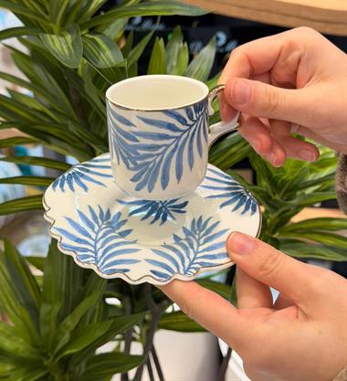 6lı Porselen Blue Palm Kahve Fincanı 