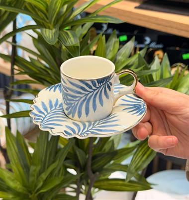 6lı Porselen Blue Palm Kahve Fincanı 