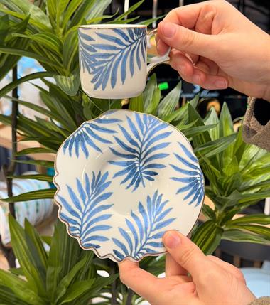 6lı Porselen Blue Palm Kahve Fincanı 