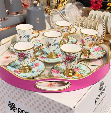 6lı Porselen Floransa Gold Kahve Fincanı