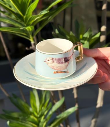 6lı Porselen Kahve Fincanı Bird Blue