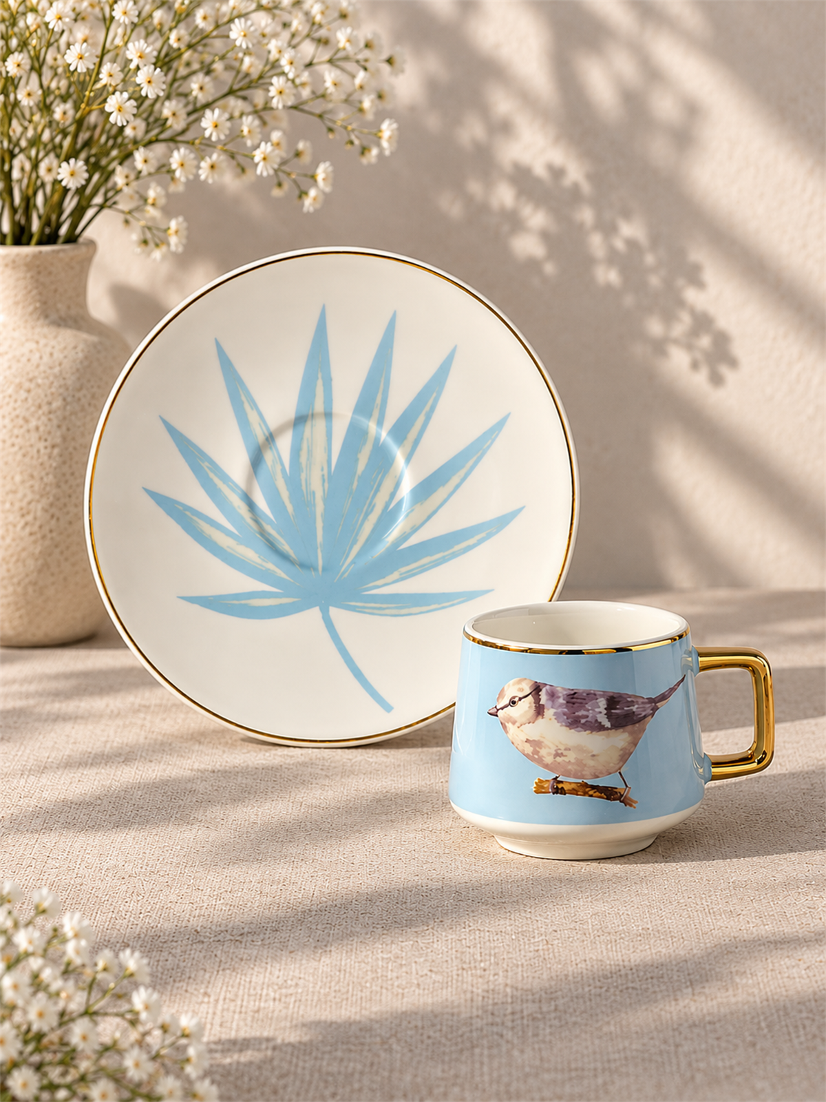 6lı Porselen Kahve Fincanı Bird Blue