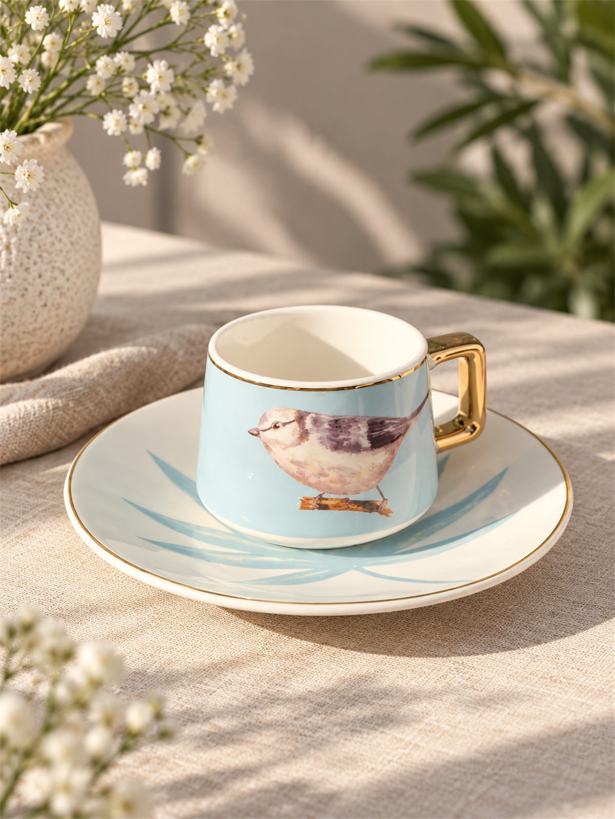 6lı Porselen Kahve Fincanı Bird Blue
