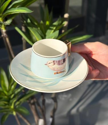 6lı Porselen Kahve Fincanı Bird Blue