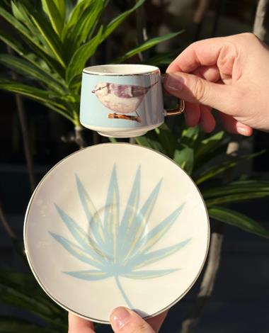 6lı Porselen Kahve Fincanı Bird Blue