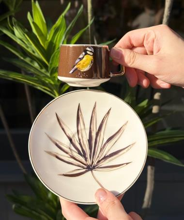 6lı Porselen Kahve Fincanı Bird Brown