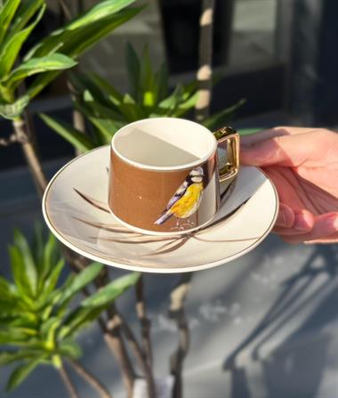 6lı Porselen Kahve Fincanı Bird Brown