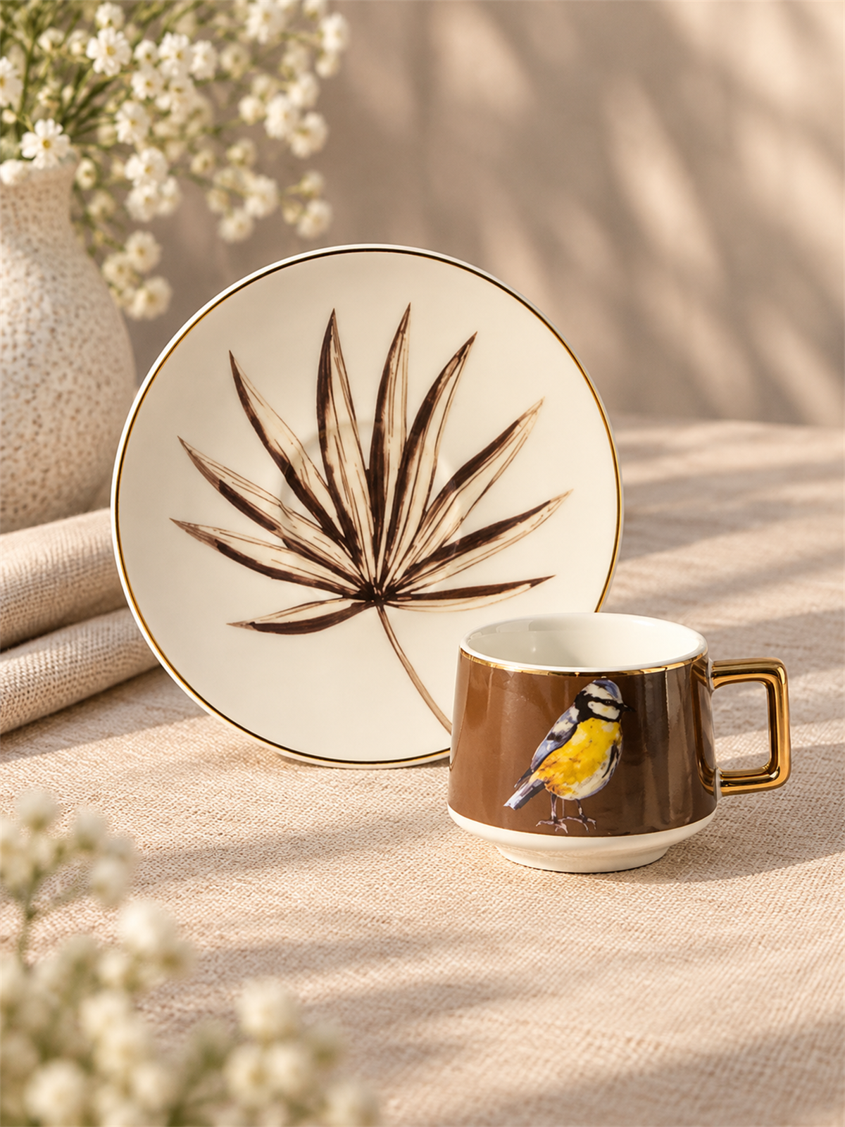 6lı Porselen Kahve Fincanı Bird Brown