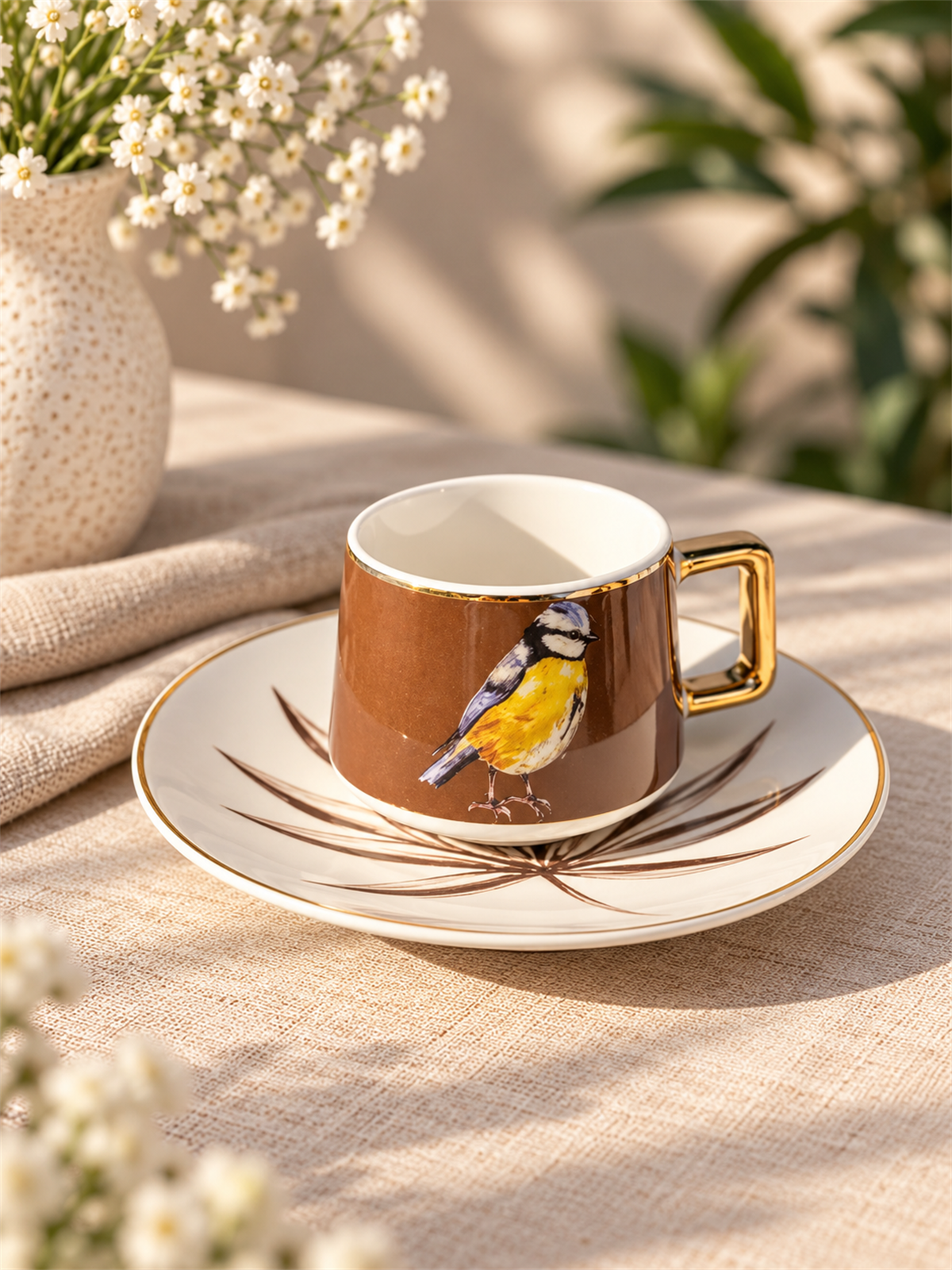 6lı Porselen Kahve Fincanı Bird Brown