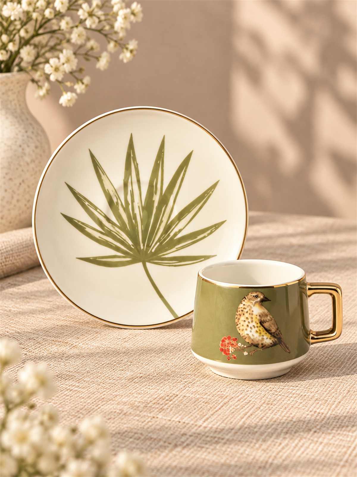 6lı Porselen Kahve Fincanı Bird Green