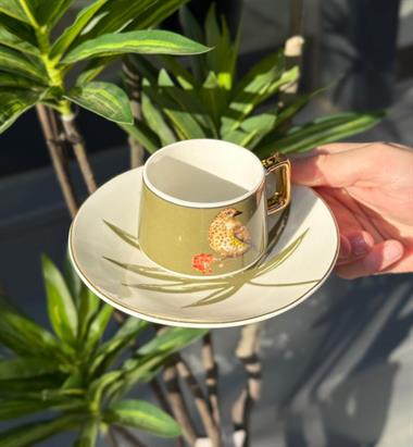 6lı Porselen Kahve Fincanı Bird Green