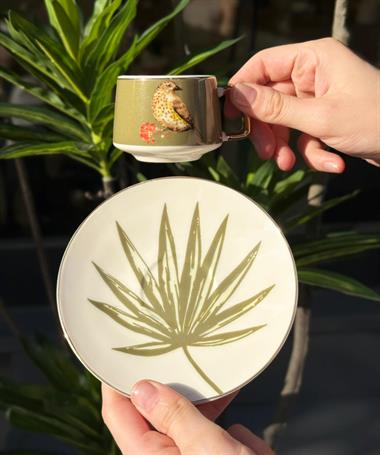 6lı Porselen Kahve Fincanı Bird Green