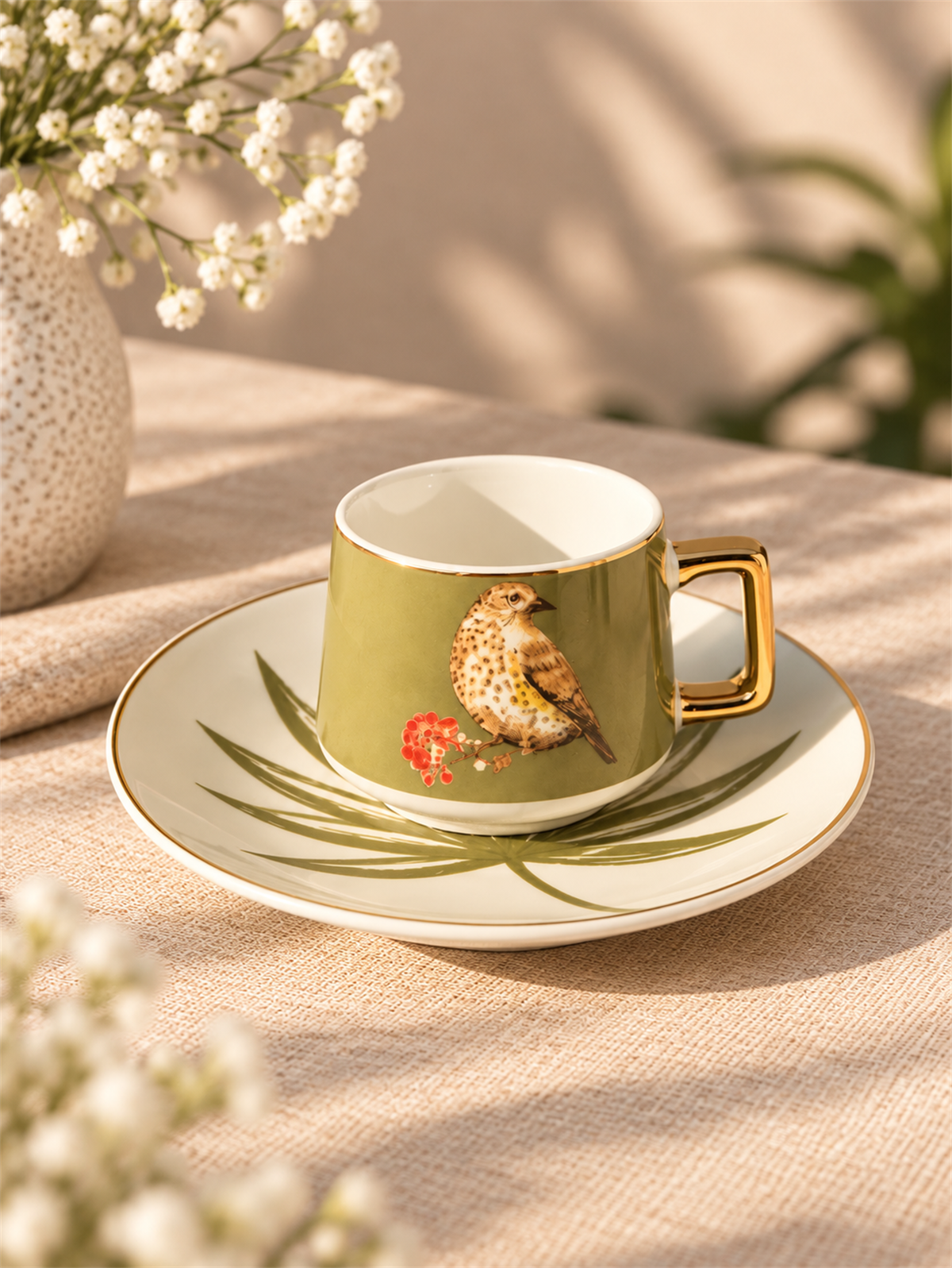 6lı Porselen Kahve Fincanı Bird Green