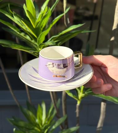 6lı Porselen Kahve Fincanı Bird Purple 