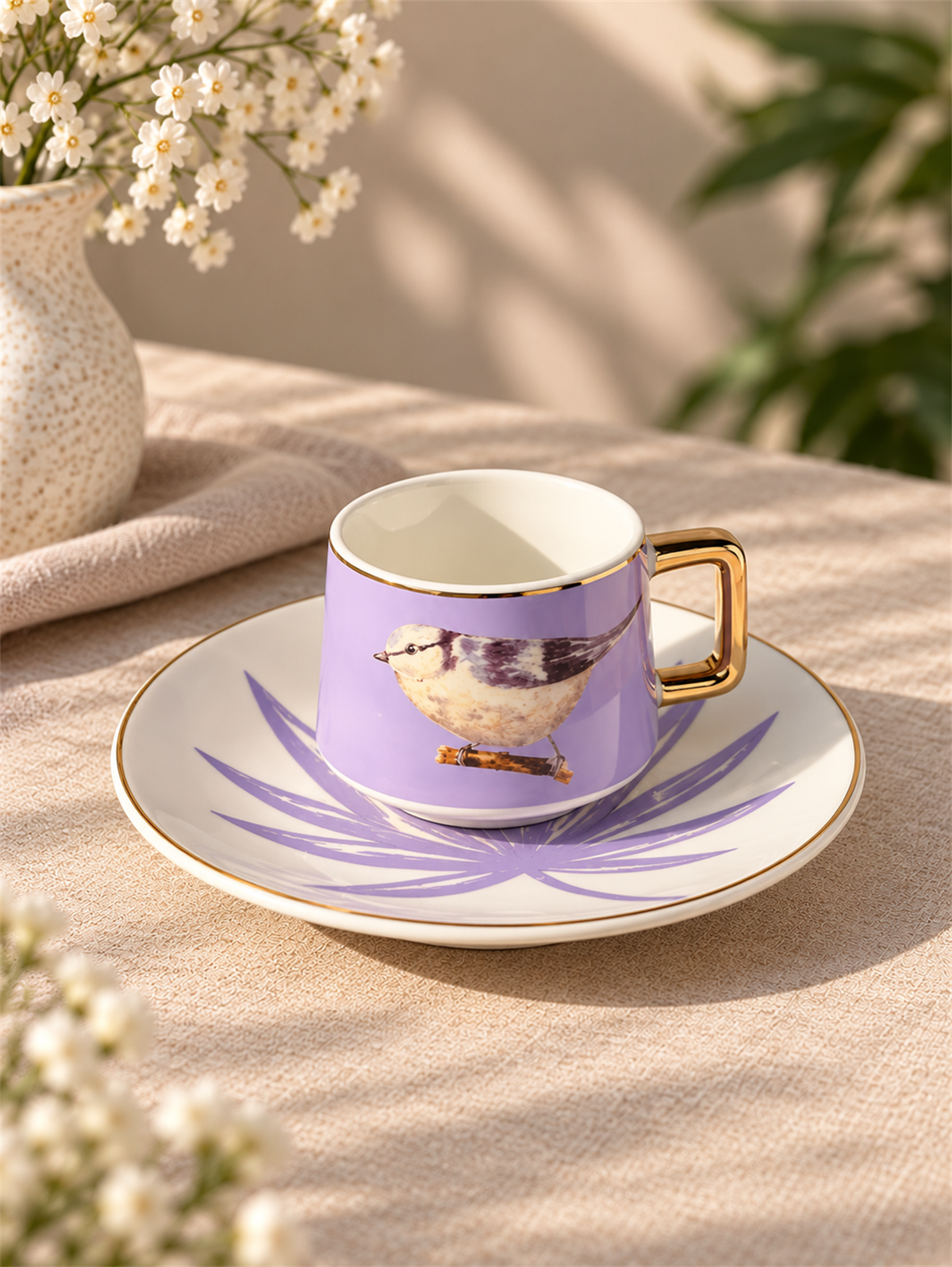 6lı Porselen Kahve Fincanı Bird Purple 