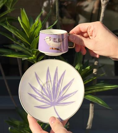 6lı Porselen Kahve Fincanı Bird Purple 
