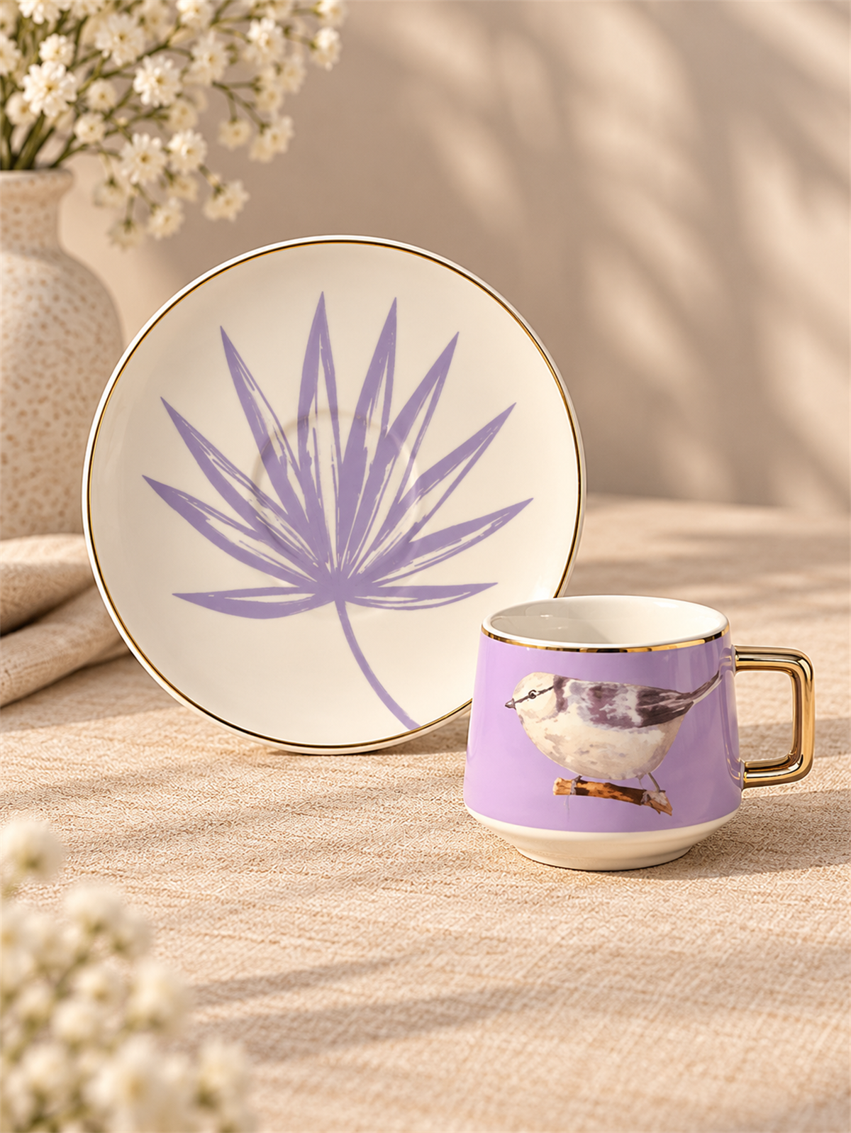 6lı Porselen Kahve Fincanı Bird Purple 