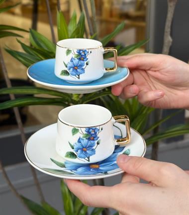 6lı Porselen Kahve Fincanı Blue Flower