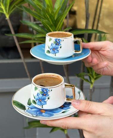 6lı Porselen Kahve Fincanı Blue Flower