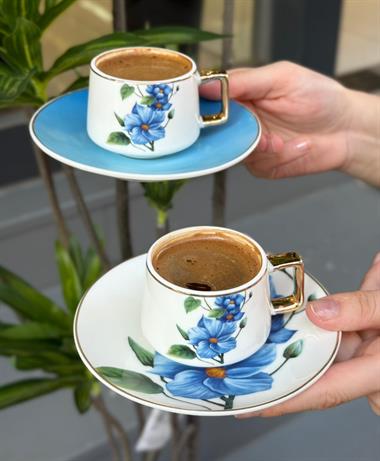 6lı Porselen Kahve Fincanı Blue Flower