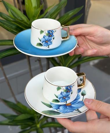 6lı Porselen Kahve Fincanı Blue Flower