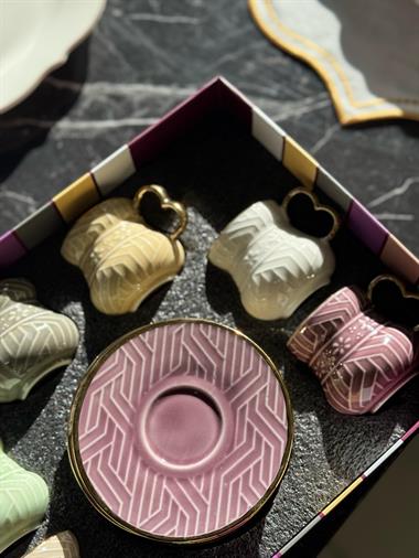 6lı Porselen Linea Kahve Fincanı - Renkli