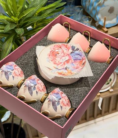 6lı Porselen Peonia Kahve Fincanı